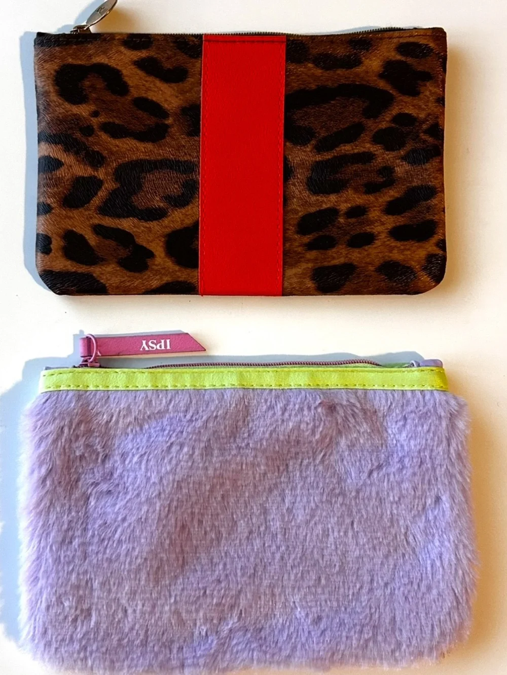 Set of 2 - Leopard Print and Purple Cosmetic Case Pouch